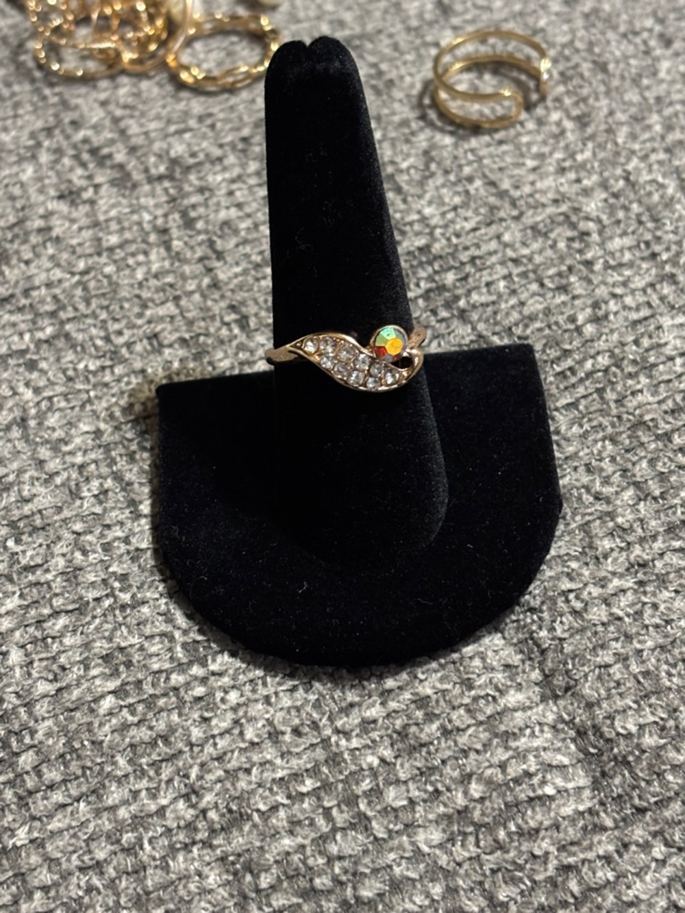 Gold-Tone Crystal Wave Ring with Aurora Stone - Women's Jewelry size 8